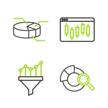 Set line Search data analysis, Sales funnel with chart, Browser stocks market Stock Illustration