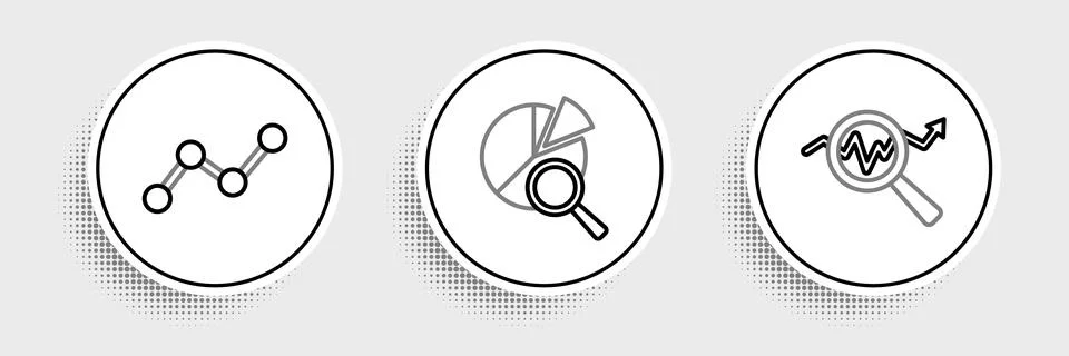 Set line Search data analysis, Graph chart infographic and  icon. Vector Stock Illustration