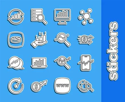 Set line Search data analysis, Mobile stock trading, Financial growth dollar, Illustrazione stock