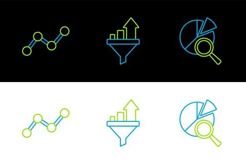 Set line Search data analysis, Graph chart infographic and Sales funnel with  Stock Illustration