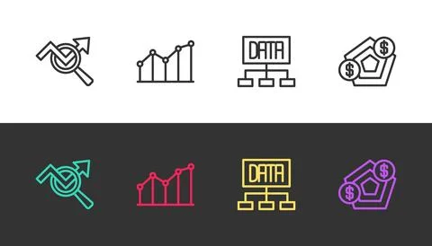 Set line Search data analysis, Pie chart infographic, Data and Financial growth Stock Illustration