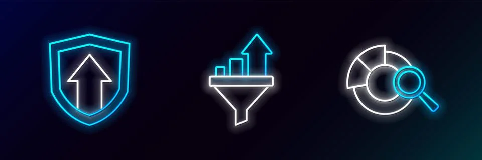 Set line Search data analysis, Financial growth and Sales funnel with chart icon Illustrazione stock