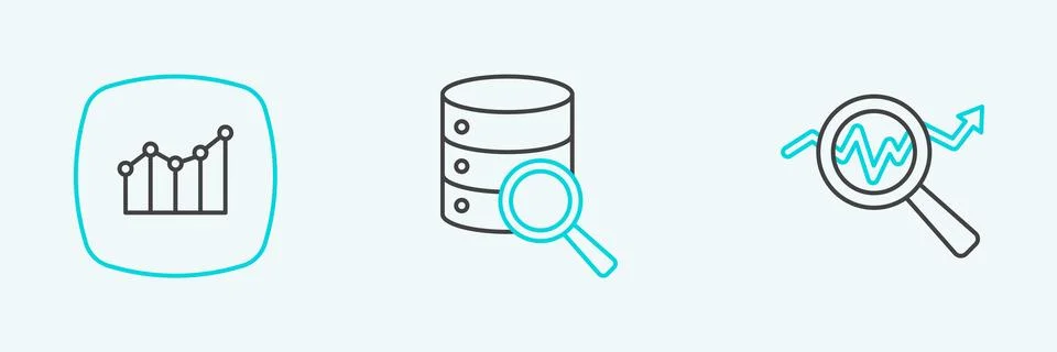 Set line Search data analysis, Financial growth and Server icon. Vector 스톡 일러스트