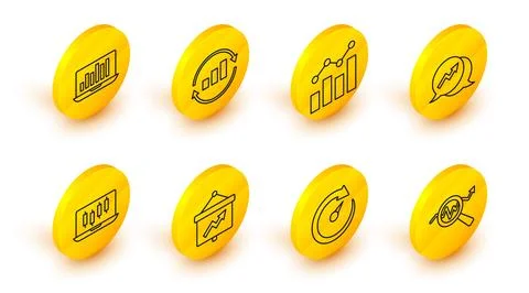 Set line Search data analysis, Digital speed meter, Board with graph, Stocks Illustrazione stock