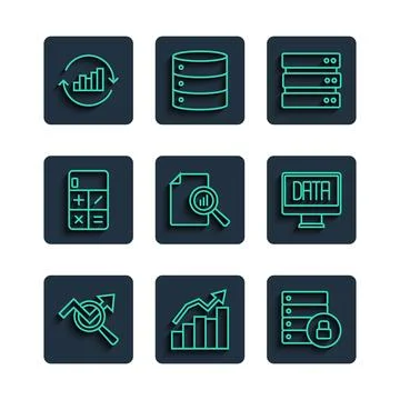 Set line Search data analysis, Financial growth, Server security with padlock 스톡 일러스트