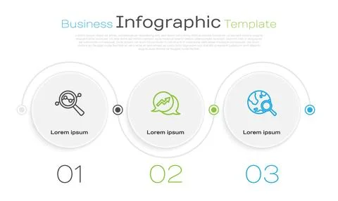 Set line Search data analysis, Financial growth and globe. Business infographic Illustrazione stock
