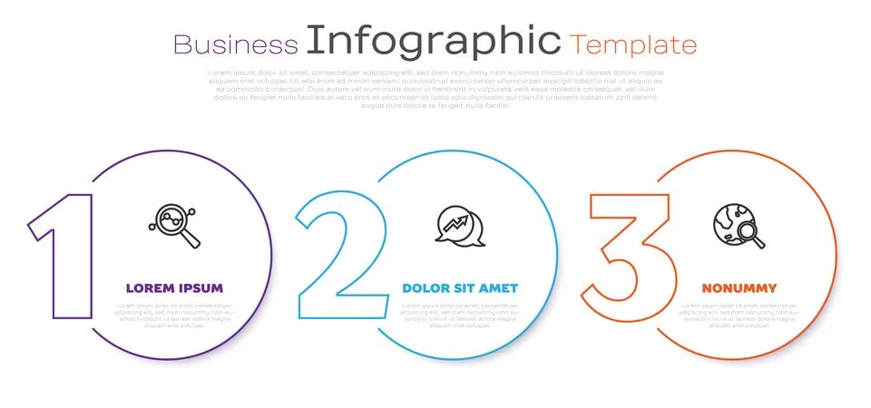 Set line Search data analysis, Financial growth and globe. Business infographic Illustrazione stock