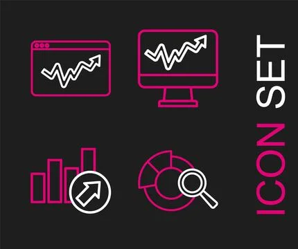 Set line Search data analysis, Financial growth, Monitor with graph chart and Illustrazione stock