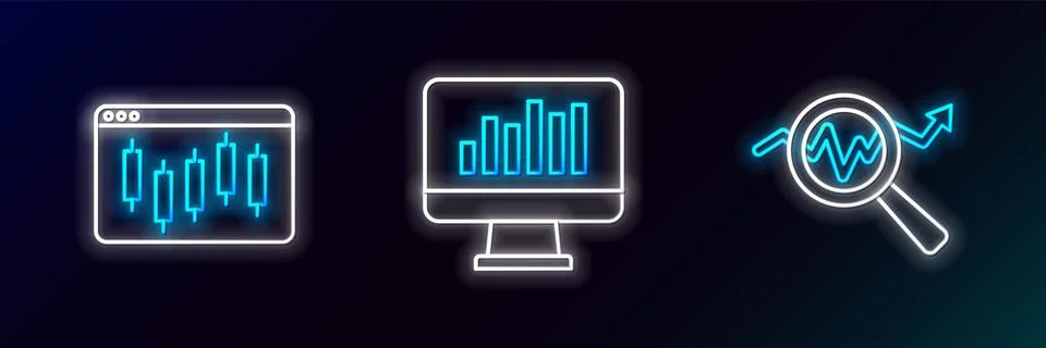 Set line Search data analysis, Browser with stocks market and Monitor graph Stock Illustration