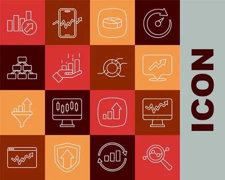 Set line Search data analysis Monitor with graph chart Financial growth Pie i Stock Illustration