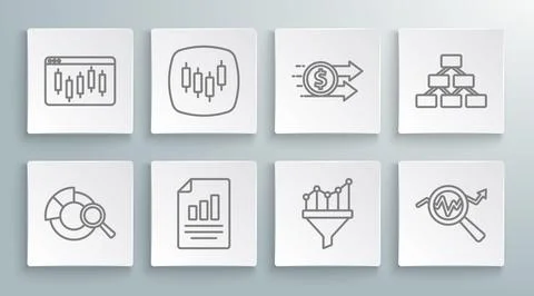 Set line Search data analysis, Browser with stocks market, Document graph c.. Stock Illustration