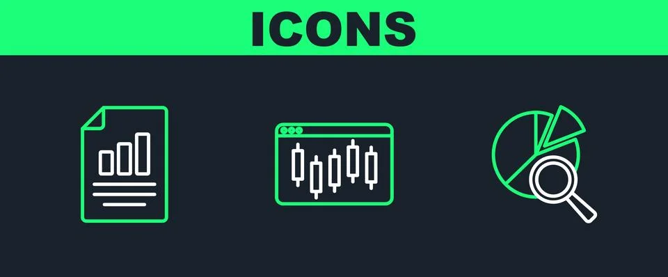 Set line Search data analysis, Document with graph chart and Browser stocks.. Illustrazione stock