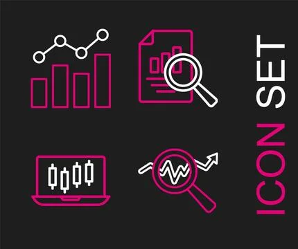 Set line Search data analysis, Stocks market growth graphs, Document with c.. Stock Illustration