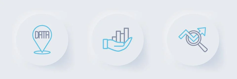 Set line Search data analysis, Pie chart infographic and Data icon. Vector Stock Illustration