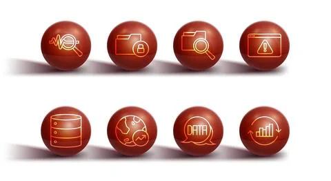 Set line Search data analysis, Server, Browser with exclamation mark, Data,.. Illustrazione stock