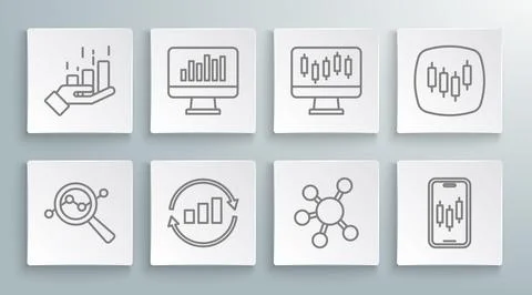Set line Search data analysis, Monitor with graph chart, Graph infographic,.. Stock Illustration