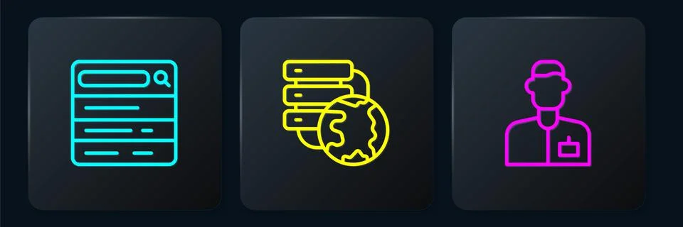 Set line Search engine, Analyst engineer and Network cloud connection. Black Stock Illustration