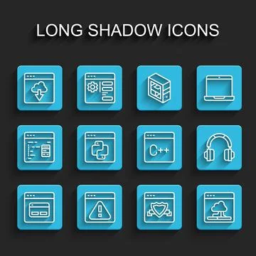 Set line Search engine, Browser with exclamation mark, Cloud technology data Stock Illustration