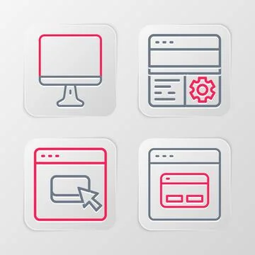 Set line Search engine, Browser files, Debugging and Computer monitor screen イラスト素材