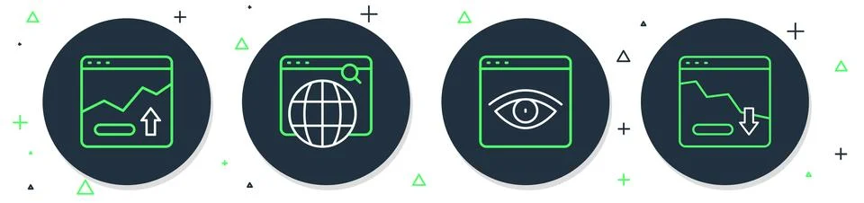Set line Search engine, Browser incognito window, Financial growth increase and Stock Illustration