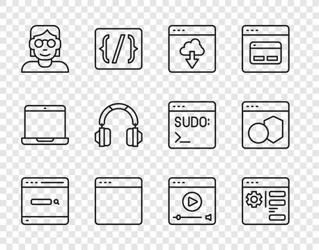 Set line Search engine, Browser setting, Cloud technology data transfer, window Stock Illustration