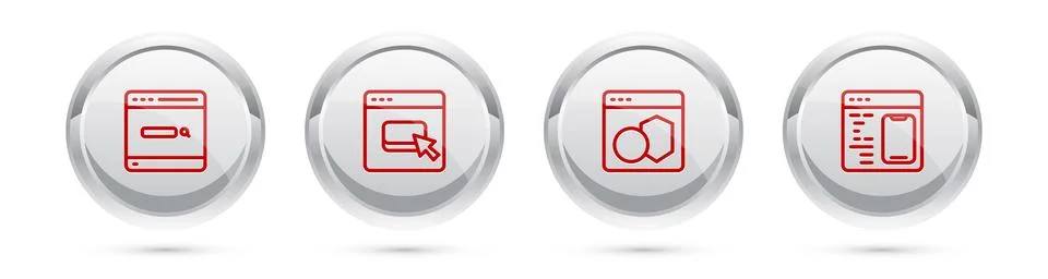 Set line Search engine, Browser files, Software and . Silver circle button イラスト素材