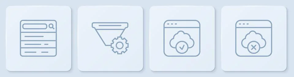 Set line Search engine, Cloud technology data transfer, Filter setting and Stock Illustration