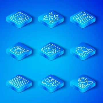 Set line Search engine, Cloud technology data transfer, Server, Folder tree Stock Illustration