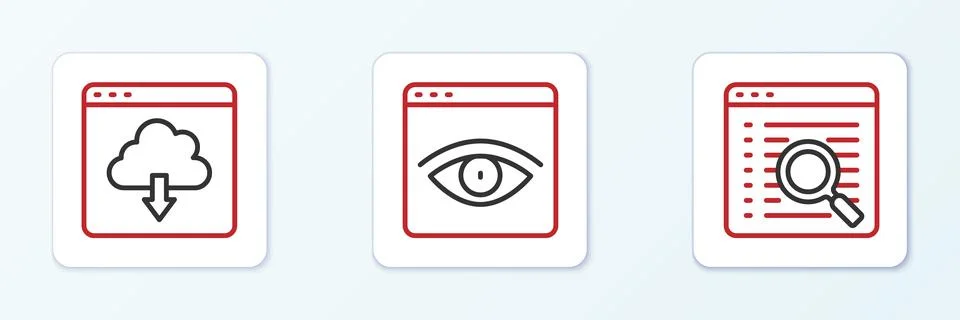 Set line Search engine, Cloud download and Browser incognito window icon. Vector Stockillustratie