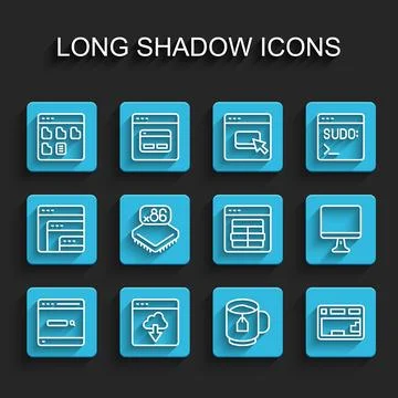 Set line Search engine, Cloud technology data transfer, Browser files, Cup of Stock Illustration