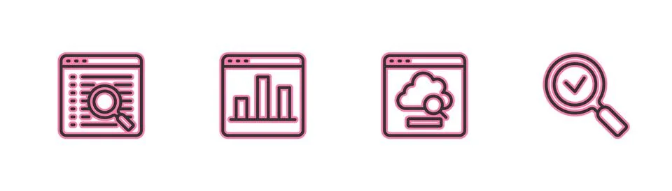 Set line Search engine, Cloud technology data transfer, Graph chart infogra.. Stock Illustration
