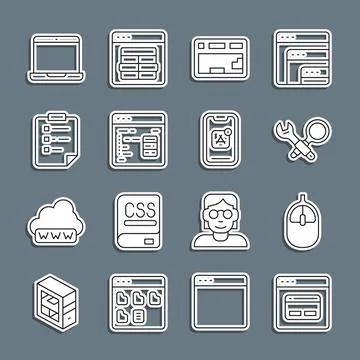 Set line Search engine, Computer mouse, Debugging, Keyboard, Software, Clipboard Stock Illustration