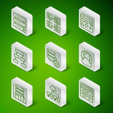 Set line Search engine, Computer network, Server, Data, Web Hosting, and gear Stock Illustration