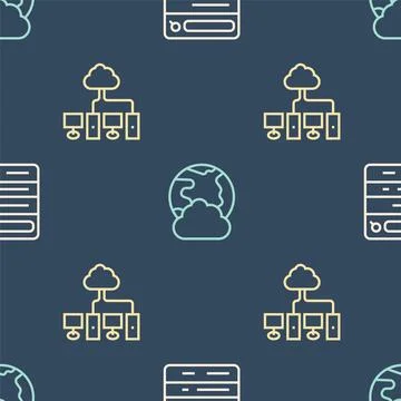 Set line Search engine, Computer network and Social on seamless pattern. Vector 스톡 일러스트