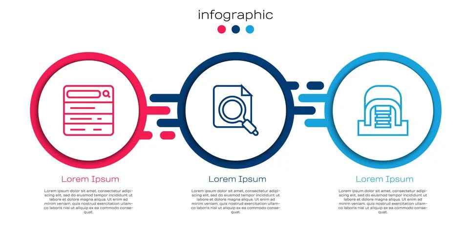 Set line Search engine, concept with folder and Hangar servers. Business Stock Illustration
