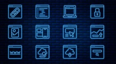 Set line Search engine, Financial growth increase, Laptop with browser window Stock Illustration