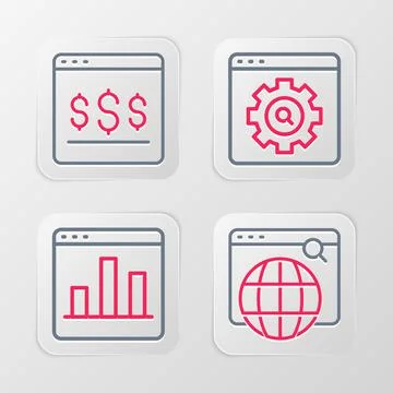 Set line Search engine, Graph chart infographic, Browser setting and Online s Illustrazione stock