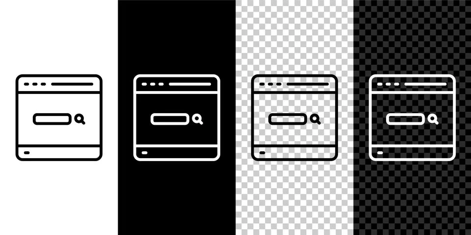 Set line Search engine icon isolated on black and white, transparent background Stock Illustration
