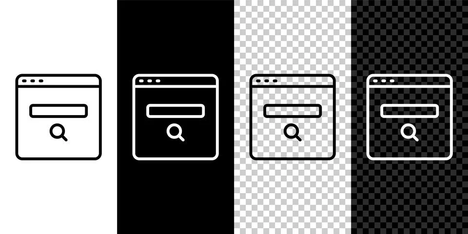 Set line Search engine icon isolated on black and white, transparent background Stock Illustration