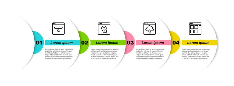 Set line Search engine, Infographic of city map, Cloud download and Browser f Stock Illustration