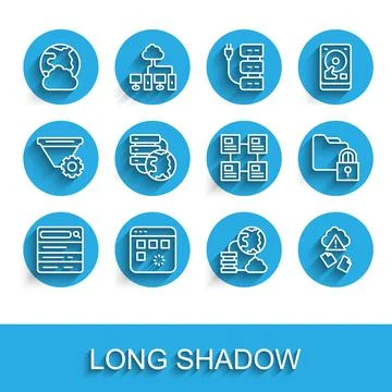 Set line Search engine, Loading data window, Social network, Network cloud Stock Illustration