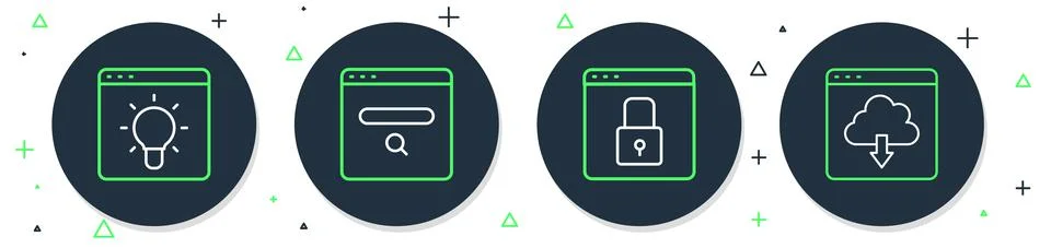 Set line Search engine, Secure your site with HTTPS, SSL, Browser window and Иллюстрация