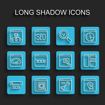 Set line Search engine, Server, Data, Browser setting, Infographic of city .. Illustrazione stock