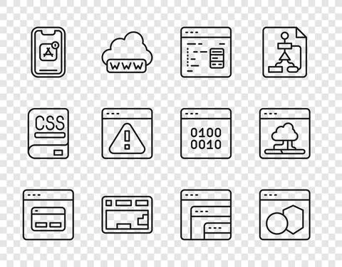 Set line Search engine, Software, Keyboard, Mobile Apps, Browser with Stock Illustration