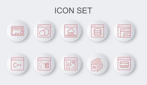 Set line Search engine, Software, Cloud technology data transfer, Processor.. Stock Illustration