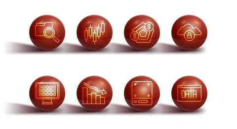 Set line Search with folder, Binary code, Cloud computing lock, Server Stock Illustration