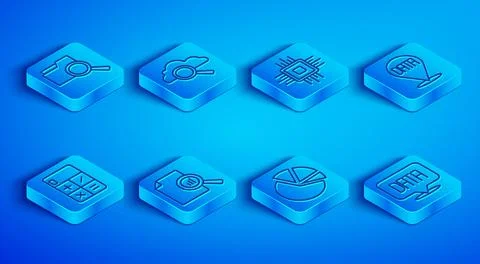 Set line Search with folder, cloud computing, Processor CPU, Document graph Stock Illustration