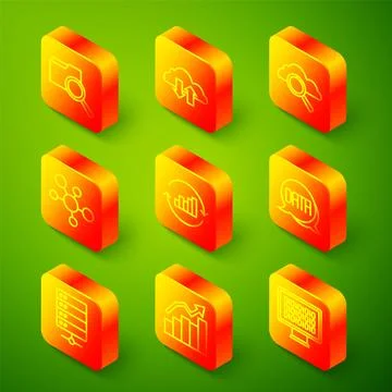 Set line Search with folder, Cloud download and upload, cloud computing, Mi.. Stock Illustration