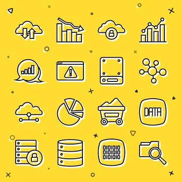 Set line Search with folder, Data analysis, Mind map infographic, Cloud イラスト素材