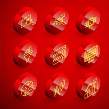 Set line Search with folder, data analysis, Processor CPU, Sales funnel chart Stock Illustration